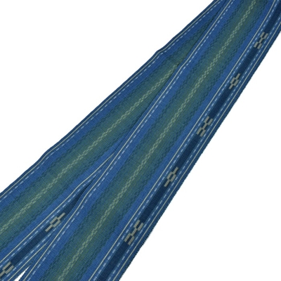 八重山ミンサー 半幅帯 藍 緑 グラデーション 草木染｜石垣市織物事業